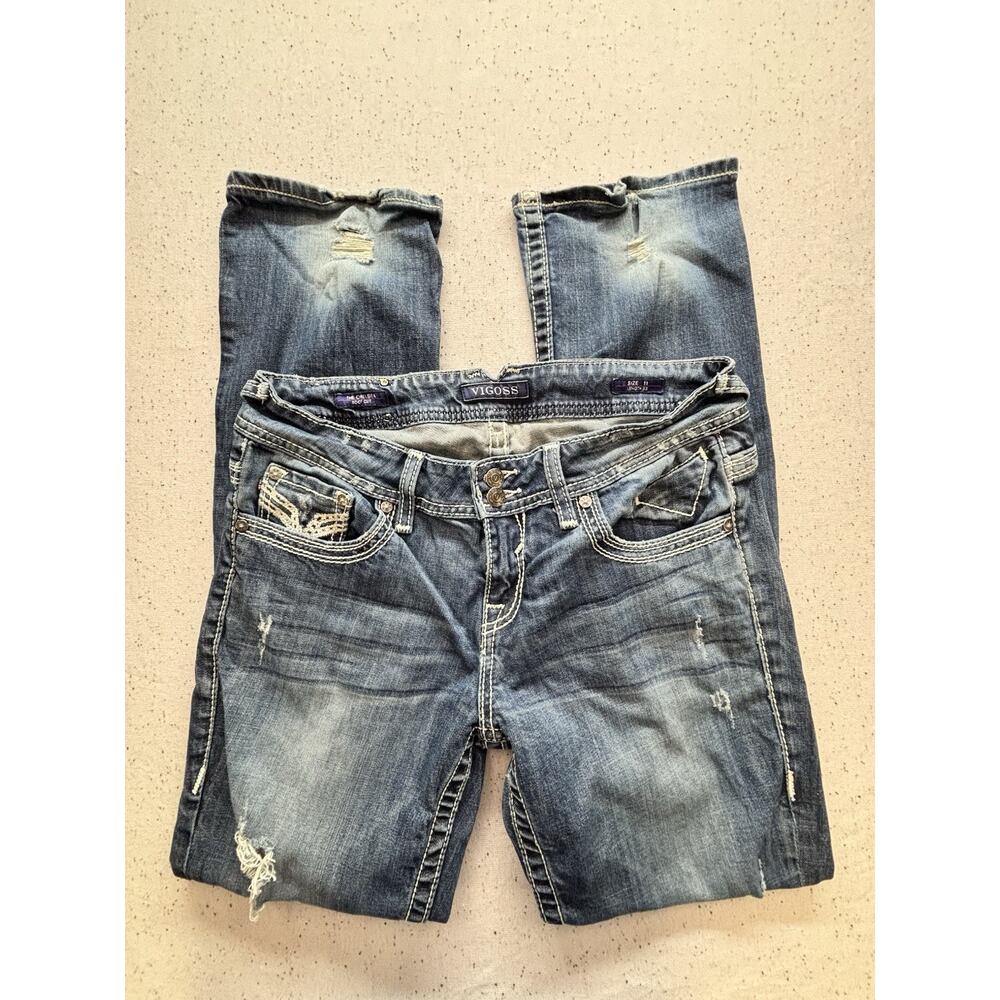 Vigoss Chelsea Bootcut Jeans Women’s Size 11 Length 33 Distressed Thick Stitch